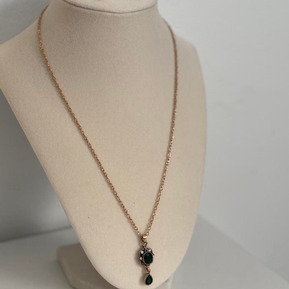 Emerald Green Gold Necklace Earrings Set Elegant Jewelry Matching Set Gift - Picture 2 of 3